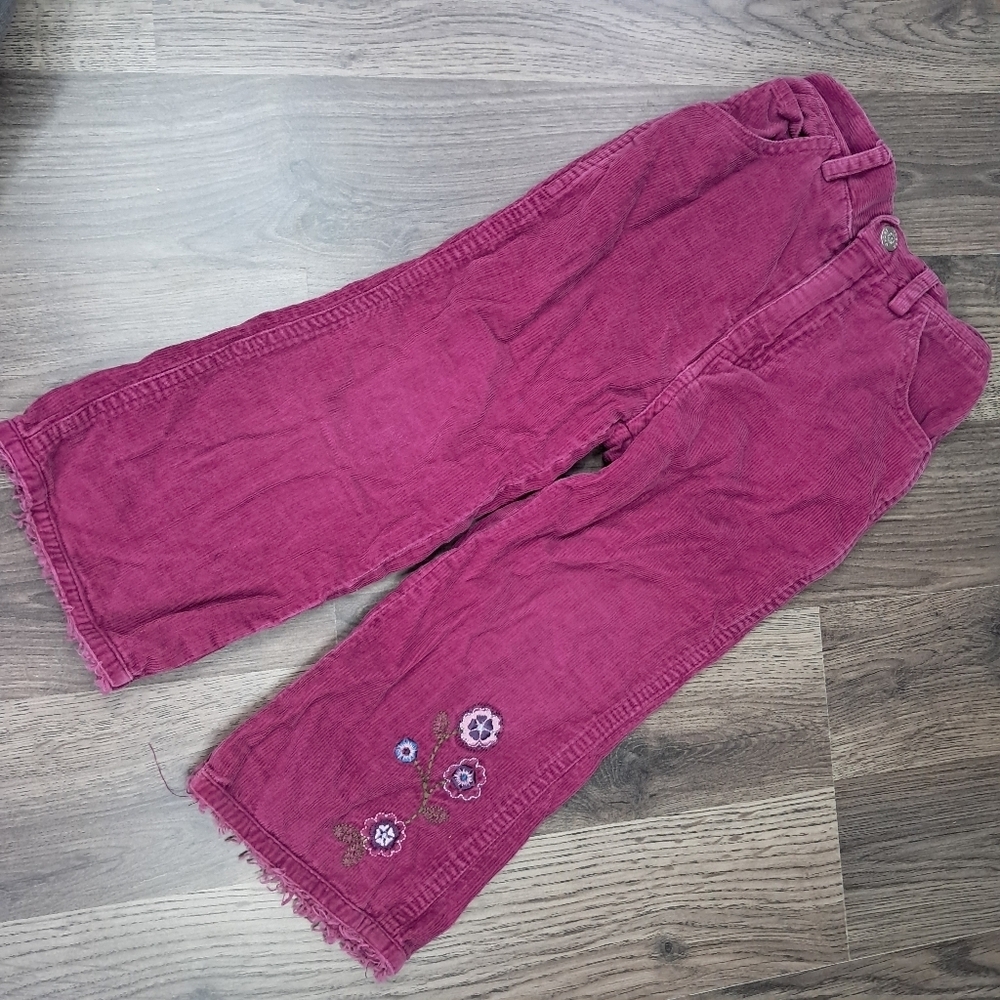 Vintage Toddler Faded Glory Pink Corduroy & Embroidered Flower Pants Size 2T